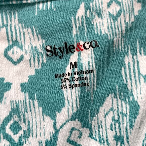 Style Co Top Women Size M Green White Short Sleeves Casual Stretch Cotton Boho - Picture 3 of 5